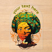 Afrikaans vrouwenportret met zonsondergang acryl uitnodigingen (Voorkant)