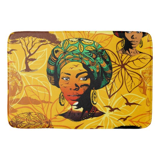 Afrikaans vrouwenportret met zonsondergang badmat (Voorkant)