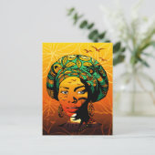 Afrikaans vrouwenportret met zonsondergang briefkaart (Staand voorkant)