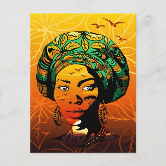 Afrikaans vrouwenportret met zonsondergang briefkaart (Voorkant)