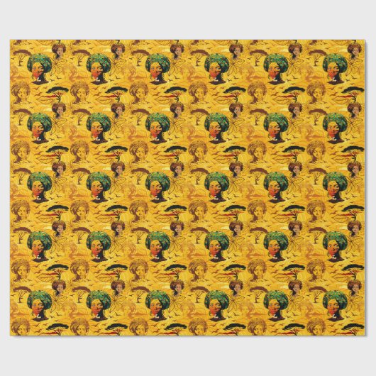 Afrikaans vrouwenportret met zonsondergang cadeaupapier (Vlak)