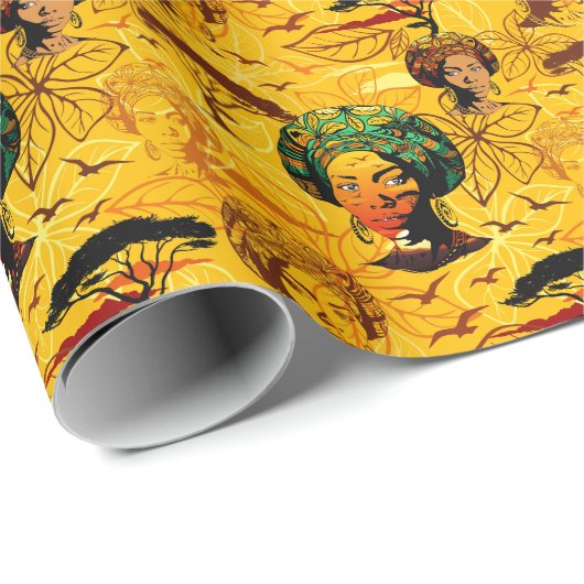 Afrikaans vrouwenportret met zonsondergang cadeaupapier (Rol Hoek)