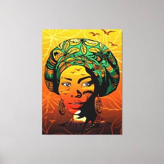 Afrikaans vrouwenportret met zonsondergang canvas afdruk (Voorkant)