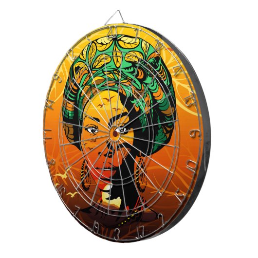 Afrikaans vrouwenportret met zonsondergang dartbord (Voorkant Rechts)