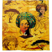 Afrikaans vrouwenportret met zonsondergang douchegordijn (Voorkant)