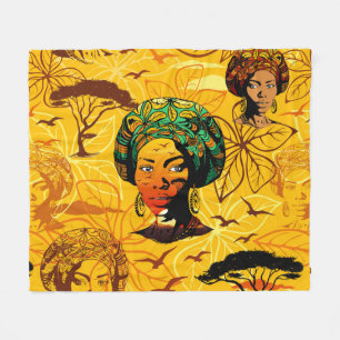 Afrikaans vrouwenportret met zonsondergang fleece deken