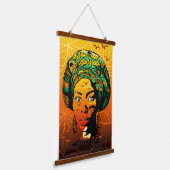 Afrikaans vrouwenportret met zonsondergang hangend wandkleed (Gebogen)