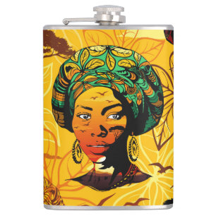 Afrikaans vrouwenportret met zonsondergang heupfles