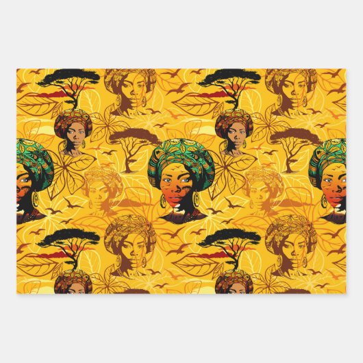 Afrikaans vrouwenportret met zonsondergang inpakpapier vel (Voorkant 3)