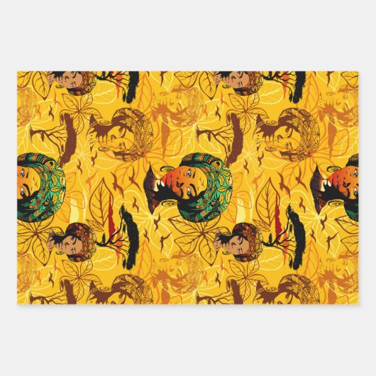 Afrikaans vrouwenportret met zonsondergang inpakpapier vel (Voorkant 2)