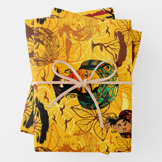 Afrikaans vrouwenportret met zonsondergang inpakpapier vel (In situ)