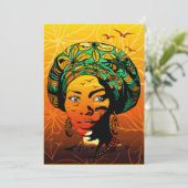 Afrikaans vrouwenportret met zonsondergang kaart (Staand voorkant)