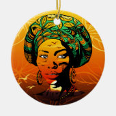 Afrikaans vrouwenportret met zonsondergang keramisch ornament (Voorkant)