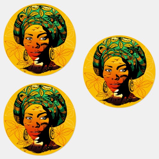 Afrikaans vrouwenportret met zonsondergang labels (Groep)