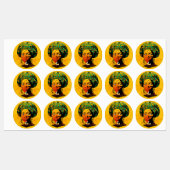 Afrikaans vrouwenportret met zonsondergang labels (Vel)