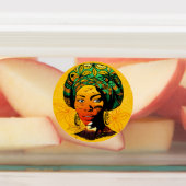 Afrikaans vrouwenportret met zonsondergang labels (Aangebracht)