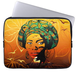 Afrikaans vrouwenportret met zonsondergang laptop sleeve