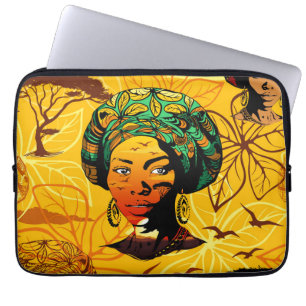 Afrikaans vrouwenportret met zonsondergang laptop sleeve