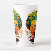 Afrikaans vrouwenportret met zonsondergang latte mok (Voorkant)