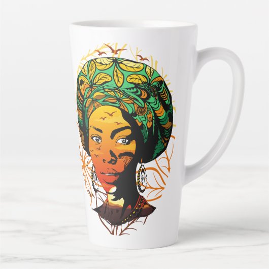 Afrikaans vrouwenportret met zonsondergang latte mok (Rechts)