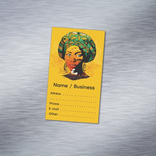 Afrikaans vrouwenportret met zonsondergang magnetisch visitekaartje (Voorbeeld)