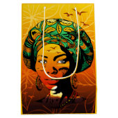 Afrikaans vrouwenportret met zonsondergang medium cadeauzakje (Achterkant)