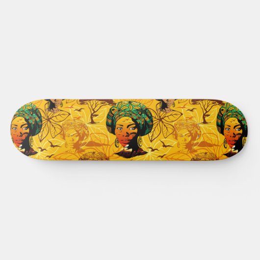 Afrikaans vrouwenportret met zonsondergang persoonlijk skateboard (Horizontaal)