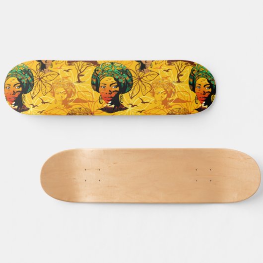 Afrikaans vrouwenportret met zonsondergang persoonlijk skateboard (Horizontaal)