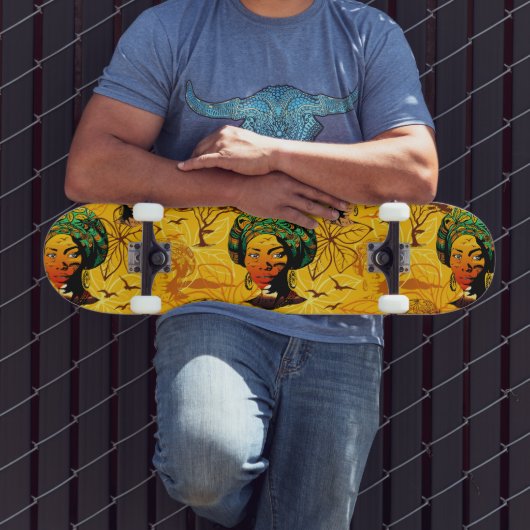 Afrikaans vrouwenportret met zonsondergang persoonlijk skateboard (Buiten 3)