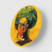 Afrikaans vrouwenportret met zonsondergang ronde klok (Hoek)