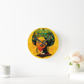 Afrikaans vrouwenportret met zonsondergang ronde klok (Huis)