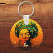 Afrikaans vrouwenportret met zonsondergang sleutelhanger (Voorkant)