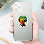 Afrikaans vrouwenportret met zonsondergang sticker (Telefoon)