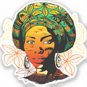 Afrikaans vrouwenportret met zonsondergang sticker