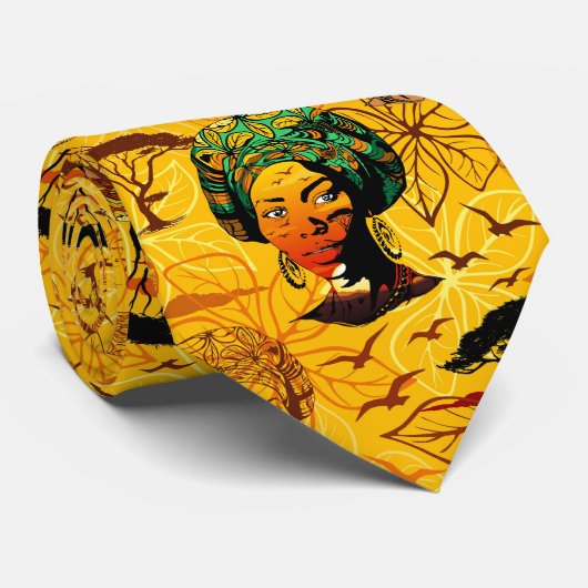 Afrikaans vrouwenportret met zonsondergang stropdas (Opgerold)
