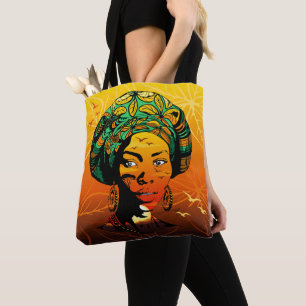Afrikaans vrouwenportret met zonsondergang tote bag