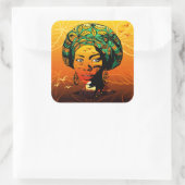 Afrikaans vrouwenportret met zonsondergang vierkante sticker (Tas)