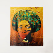 Afrikaans vrouwenportret met zonsondergang wandkleed (Voorkant)