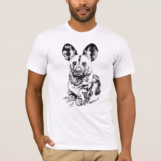 Afrikaans Wild Dog Afbeelding in Graphic Black & W T-shirt (Voorkant)