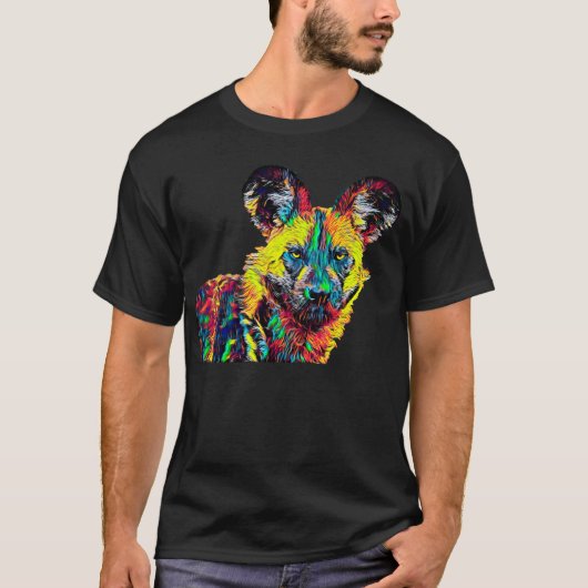 Afrikaans Wild Dog gekleurd design T-shirt (Voorkant)