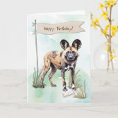 Afrikaans wild Hondenras onder verjaardagsbord Kaart (Gele Bloem)