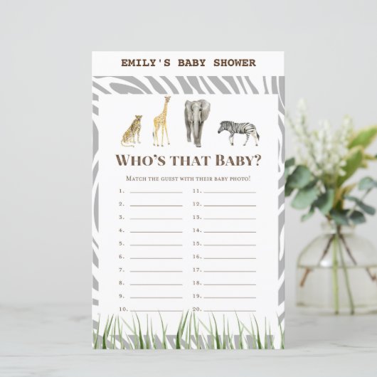 Afrikaans Wilde Baby shower Game PRINED (Staand voorkant)