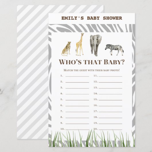 Afrikaans Wilde Baby shower Game PRINED (Voorkant / Achterkant)
