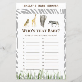 Afrikaans Wilde Baby shower Game PRINED