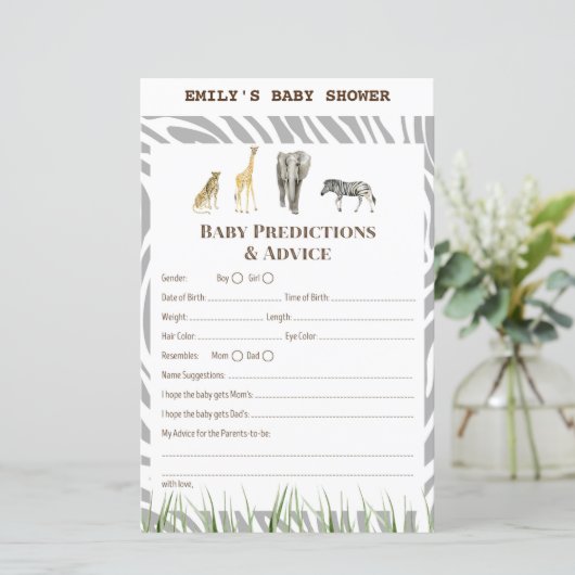 Afrikaans Wilde Baby shower Game PRINED (Staand voorkant)