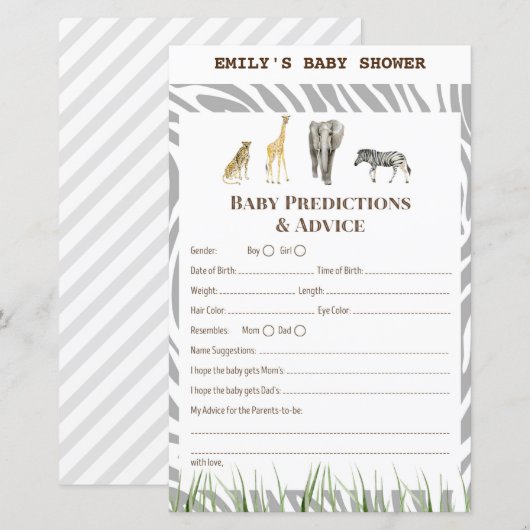 Afrikaans Wilde Baby shower Game PRINED (Voorkant / Achterkant)