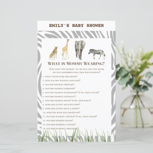 Afrikaans Wilde Baby shower Game PRINED (Staand voorkant)