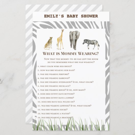Afrikaans Wilde Baby shower Game PRINED (Voorkant / Achterkant)