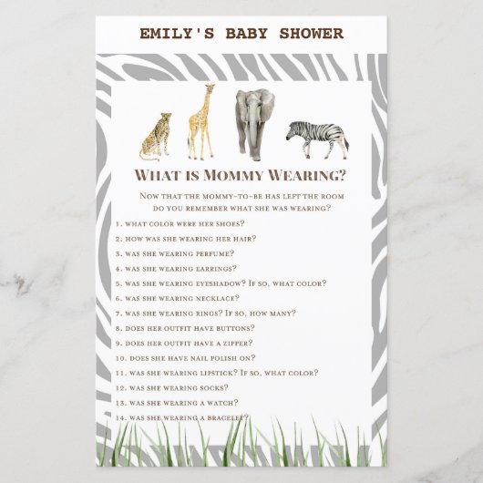 Afrikaans Wilde Baby shower Game PRINED (Voorkant)
