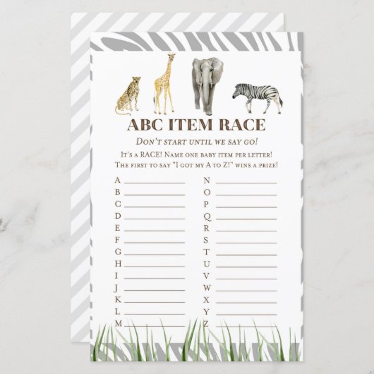 Afrikaans Wilde Baby shower Game PRINED (Voorkant / Achterkant)